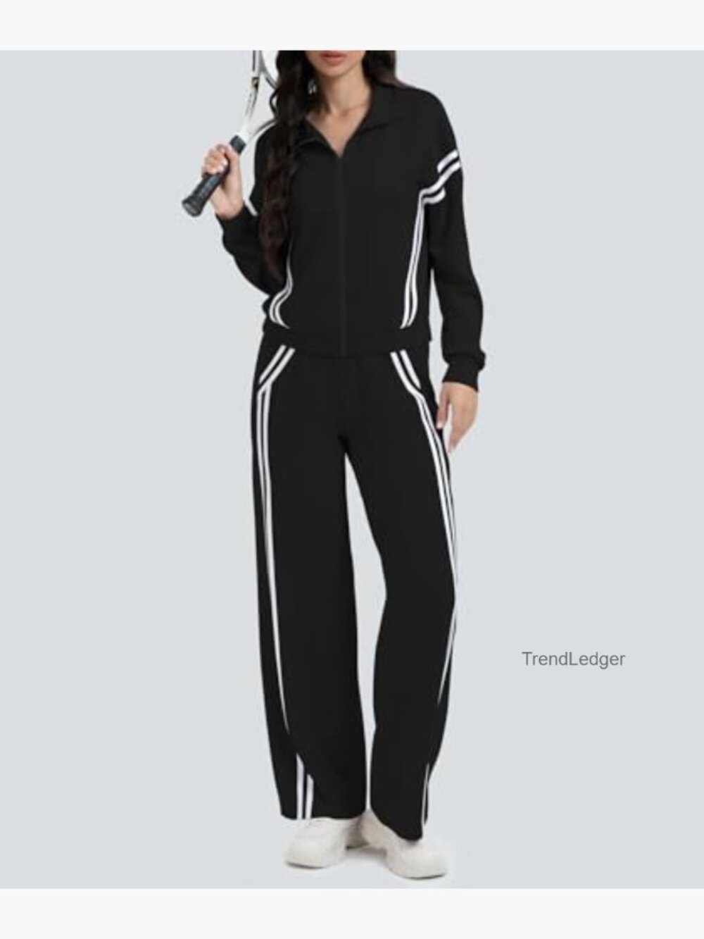 2 Piece Lounge Set Zip Up Sweat Suit Wide Leg Jogging Travel Track Suit - Picture 4 of 7
